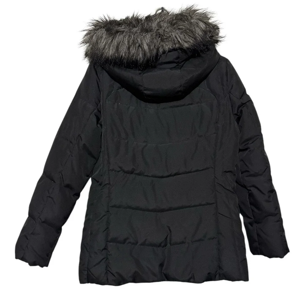 Calvin Klein Black Quilted Down Fulled Winter Puffer‎ Coat Fur Hood Size Medium